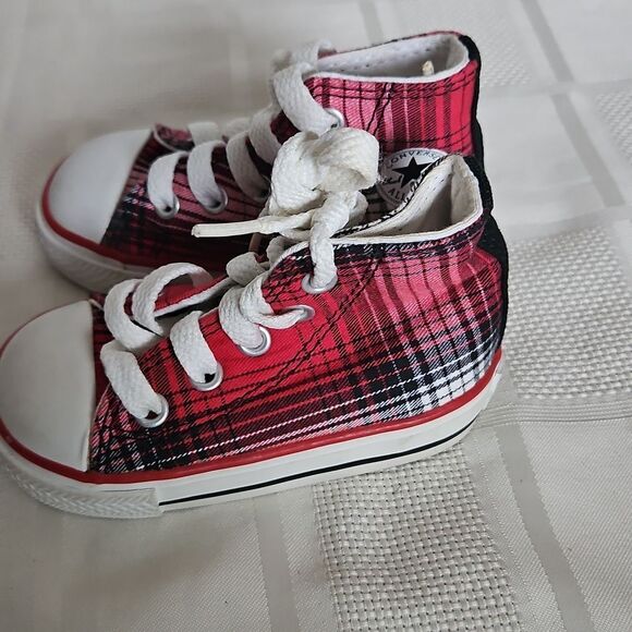 Converse Kids' All-Star Red Plaid High-Top Sneakers - Picture 15 of 16
